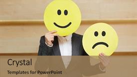  Presentation with face mask - Audience pleasing presentation design consisting of liar - unrecognizable businesswoman in formalwear covered backdrop and a coral colored foreground