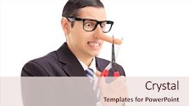  Presentation with nose - Beautiful PPT theme featuring liar - worried businessman with long nose backdrop and a lemonade colored foreground