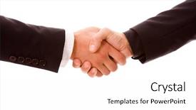  Presentation with hand-shake - Presentation theme having liason - business men hand shake background and a  colored foreground