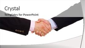  Presentation with hand-shake - Cool new PPT theme with liason - business men hand shake backdrop and a  colored foreground