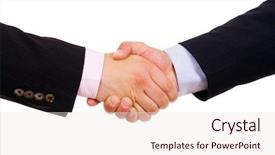  Presentation with hand-shake - PPT theme having liason - business men hand shake background and a  colored foreground
