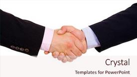  Presentation with shake hand - Audience pleasing presentation theme consisting of liason - business men hand shake backdrop and a sky blue colored foreground