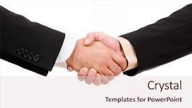  Presentation with hand shake - Slides having liason - business men hand shake background and a lemonade colored foreground