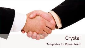  Presentation with hand shake - Amazing presentation theme having liason - business men hand shake backdrop and a  colored foreground