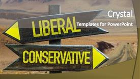  Presentation with desert - Colorful slide deck enhanced with liberal - conservative signpost backdrop and a gray colored foreground