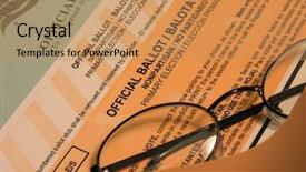 Presentation with voting - Audience pleasing slide set consisting of liberal democratic party - voting ballot envelope and glasses backdrop and a coral colored foreground