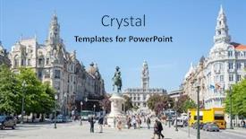  Presentation with square - Slides featuring liberdade square in porto portugal background and a light blue colored foreground