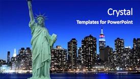  Presentation with new york night - Beautiful PPT theme featuring liberty at night lights backdrop and a royal blue colored foreground