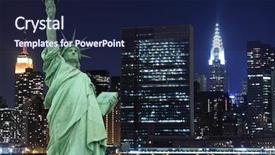  Presentation with new york night - Beautiful PPT layouts featuring liberty at night lights backdrop and a navy blue colored foreground