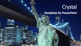  Presentation with tribute - PPT theme featuring liberty at night lights background and a navy blue colored foreground