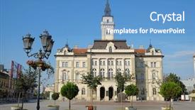  Presentation with square - Presentation having liberty bell - city hall in main square background and a teal colored foreground