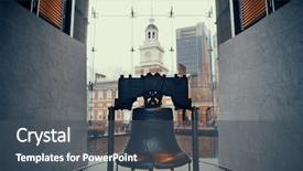  Presentation with philadelphia - PPT theme having liberty bell and independence hall background and a ocean colored foreground