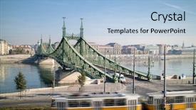  Presentation with tram - Beautiful PPT theme featuring liberty bridge of budapest backdrop and a light blue colored foreground