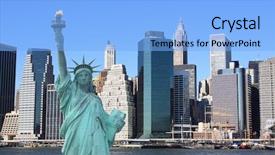  Presentation with new york city - Beautiful PPT theme featuring liberty new york city backdrop and a light blue colored foreground