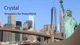  Presentation with brooklyn bridge - PPT layouts featuring liberty new york city background and a light blue colored foreground