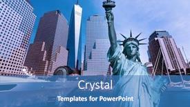  Presentation with new york - Beautiful presentation theme featuring liberty statue and new york backdrop and a teal colored foreground