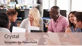  Presentation with college students - Beautiful theme featuring library - group of mature college students backdrop and a soft green colored foreground