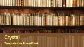  Presentation with library - Colorful PPT layouts enhanced with library - three rows of old books backdrop and a tawny brown colored foreground