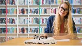  Presentation with books on bookshelf in library - Amazing slide set having library against multi colored backdrop and a coral colored foreground