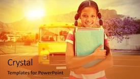  Presentation with school bus - Presentation design featuring library against yellow school bus background and a gold colored foreground