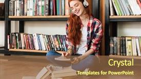  Presentation with teenage girl - Colorful theme enhanced with library and listening to music backdrop and a tawny brown colored foreground