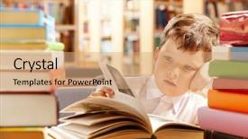  Presentation with book pages turning - Theme featuring library and turning the page background and a coral colored foreground