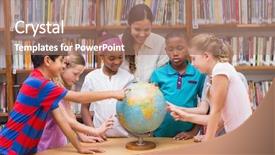  Presentation with elementary school - Slide set featuring library at the elementary school background and a coral colored foreground