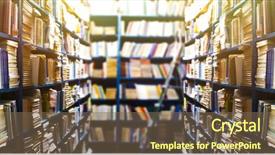  Presentation with library - Slides enhanced with library bookshelves background background and a violet colored foreground