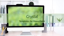  Presentation with computer - Amazing slides having library cafe - computer with screensaver on table backdrop and a mint green colored foreground