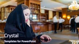  Presentation with woman muslim - Slides having library cafe - muslim woman wering black hijab background and a wine colored foreground