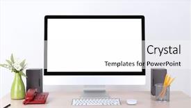  Presentation with workplace - Presentation theme having library cafe - office workplace with modern computer background and a white colored foreground