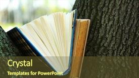  Presentation with books - Cool new PPT layouts with library cartoon - books on tree close-up backdrop and a tawny brown colored foreground