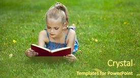  Presentation with child girl reading a book - Amazing presentation design having free library - portrait of beautiful happy little backdrop and a  colored foreground
