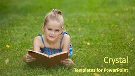  Presentation with girl reading - Slide set having beautiful happy little girl reading background and a  colored foreground