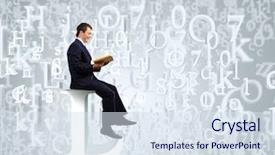  Presentation with introduction letter - Presentation design with free library - young businessman sitting on letter background and a  colored foreground