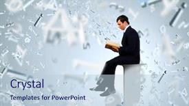  Presentation with letter - Audience pleasing presentation theme consisting of free library - young businessman sitting on letter backdrop and a sky blue colored foreground