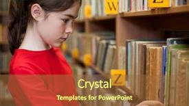  Presentation with library - Presentation theme with young girl in library looking background and a tawny brown colored foreground