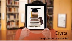 Presentation with opening ceremony - Slide deck with library opening ceremony - woman holding digital tablet background and a red colored foreground