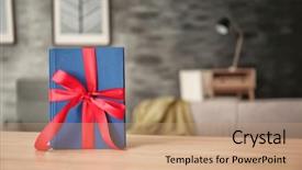  Presentation with gift ribbon - Colorful presentation design enhanced with library rules - book with ribbon as gift backdrop and a coral colored foreground