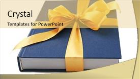  Presentation with gift ribbon - Audience pleasing slide set consisting of library rules - book with ribbon as gift backdrop and a  colored foreground