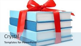  Presentation with gift ribbon - Presentation theme with library rules - stack of books with ribbon background and a light blue colored foreground