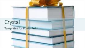  Presentation with tan book stack stacks of books - Presentation design having library rules - stack of books with ribbon background and a light blue colored foreground