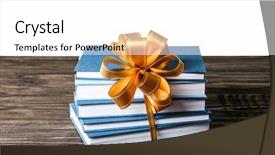  Presentation with gift ribbon - Beautiful presentation theme featuring library rules - stack of books with ribbon backdrop and a  colored foreground