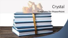  Presentation with gift ribbon - Presentation theme featuring library rules - stack of books with ribbon background and a  colored foreground