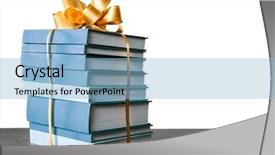  Presentation with gift ribbon - Presentation design enhanced with library rules - stack of books with ribbon background and a  colored foreground