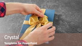  Presentation with gift ribbon - Presentation theme featuring library rules - woman decorating book with ribbon background and a  colored foreground