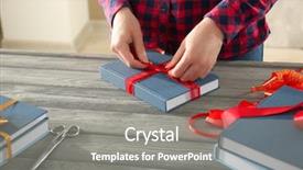  Presentation with gift ribbon - Beautiful presentation design featuring library rules - woman decorating book with ribbon backdrop and a  colored foreground