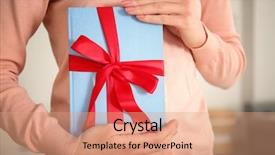  Presentation with budget book - Presentation design consisting of library rules - woman holding book with ribbon background and a  colored foreground