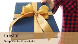  Presentation with business book tgemplate - Slide set enhanced with library rules - woman holding book with ribbon background and a  colored foreground