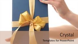  Presentation with gift ribbon - Beautiful slide set featuring library rules - woman holding book with ribbon backdrop and a coral colored foreground